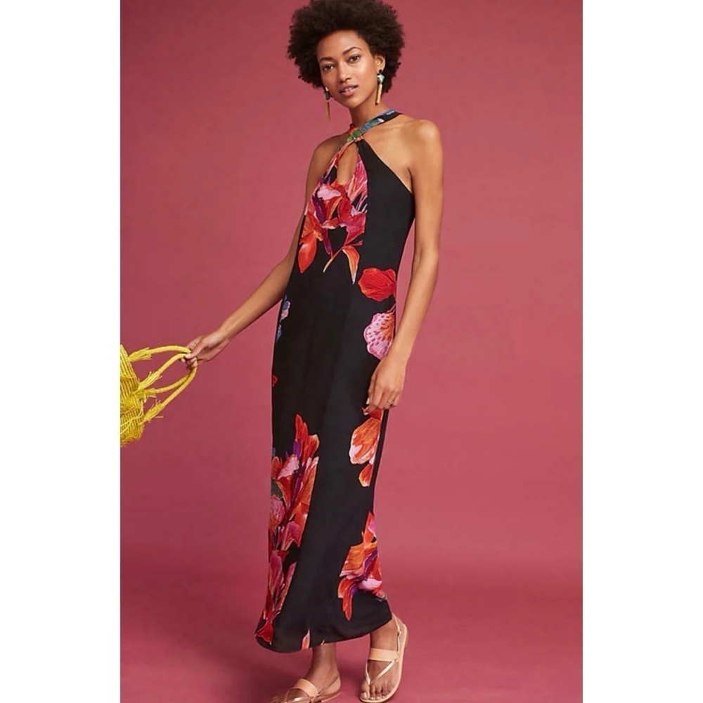 Maeve Anthropologie Cayman Silk Maxi Dress Size M 100% Silk Floral